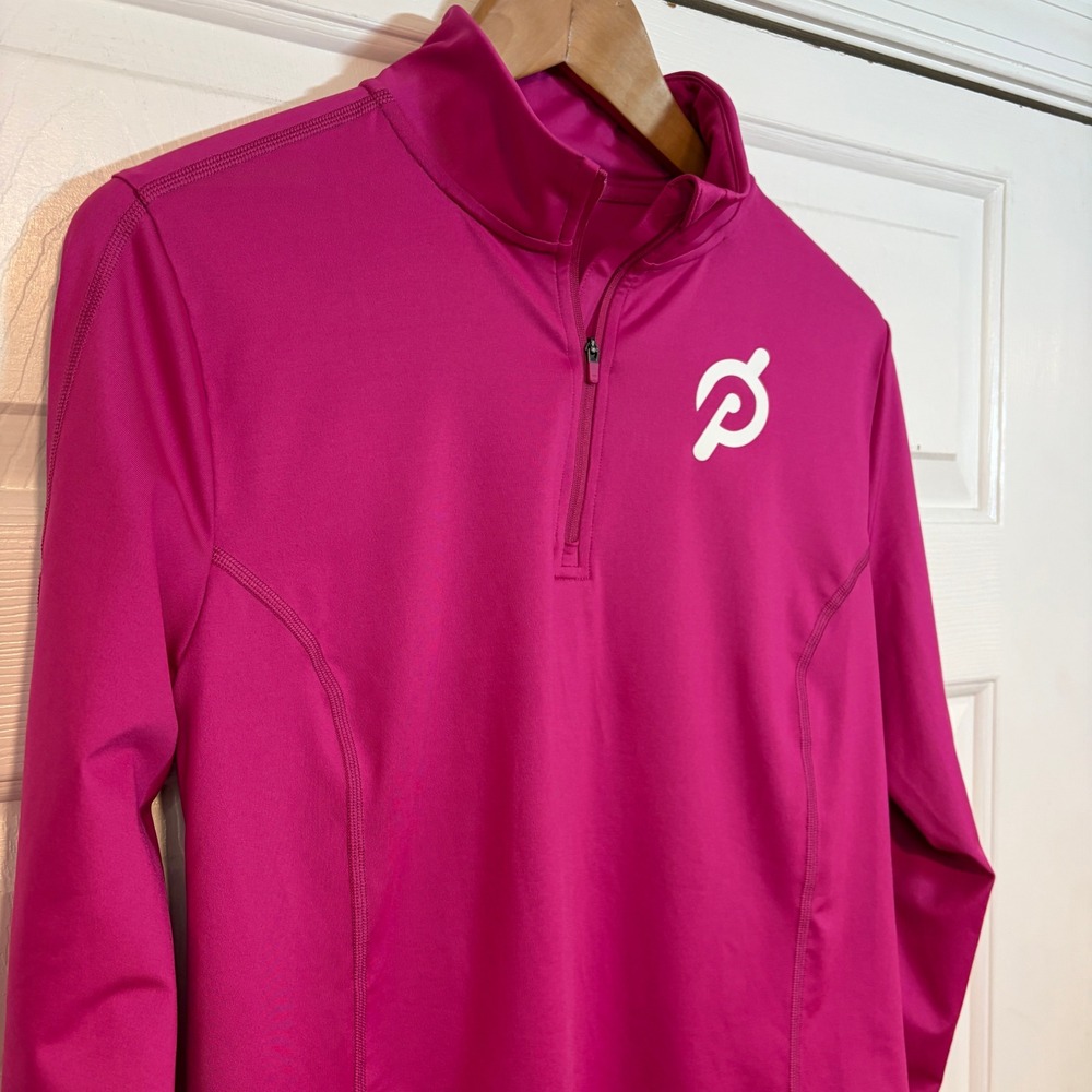 Peloton Womens M Quarter Zip Pullover Hot Pink Long Sleeve Thumbhole Spin Gym